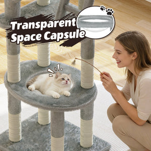 English Elm 72in Cactus Cat Tower Sisal Posts Plush Perches Capsule Pod Multi-level Climb Gray W1578P447629