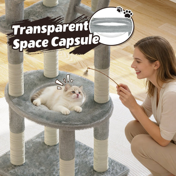 English Elm 72in Cactus Cat Tower Sisal Posts Plush Perches Capsule Pod Multi-level Climb Gray W1578P447629