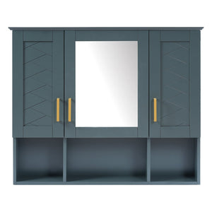English Elm 35 Inch Wall Mount Medicine Cabinet Soft Close Mirror Storage for Modern Bathroom Blue N710P389453C