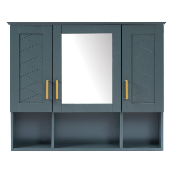 English Elm 35 Inch Wall Mount Medicine Cabinet Soft Close Mirror Storage for Modern Bathroom Blue N710P389453C