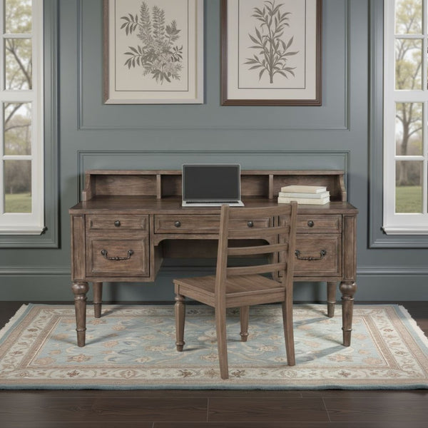 English Elm Middleton 64 Inch Traditional Writing Desk Poplar Build with Vintage Hazel Warm Finish B108P468543