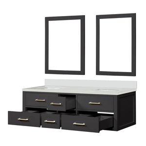 English Elm Black Double Bath Vanity With White Quartz Top, 60” W, Two Elegant Mirrors For Modern Bathrooms B2731S01566