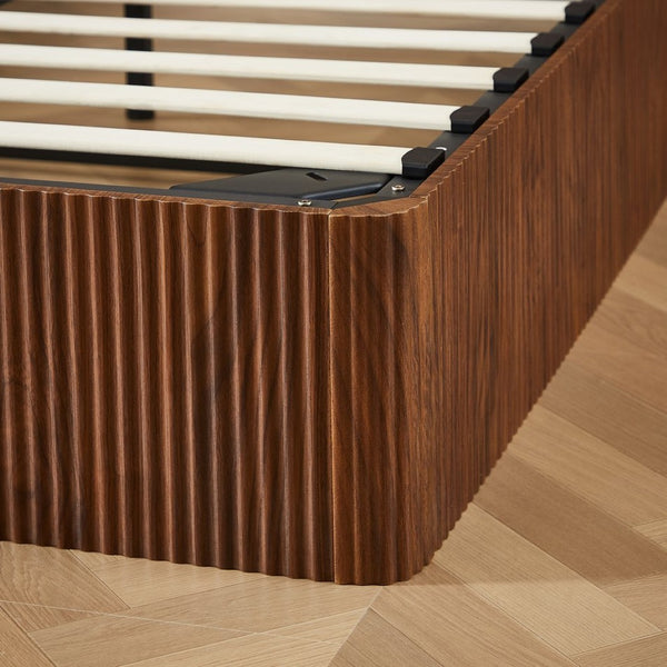 English Elm King Platform Storage Bed Walnut Hydraulic Lift Corrugated Wood Headboard Frame W1820S00060