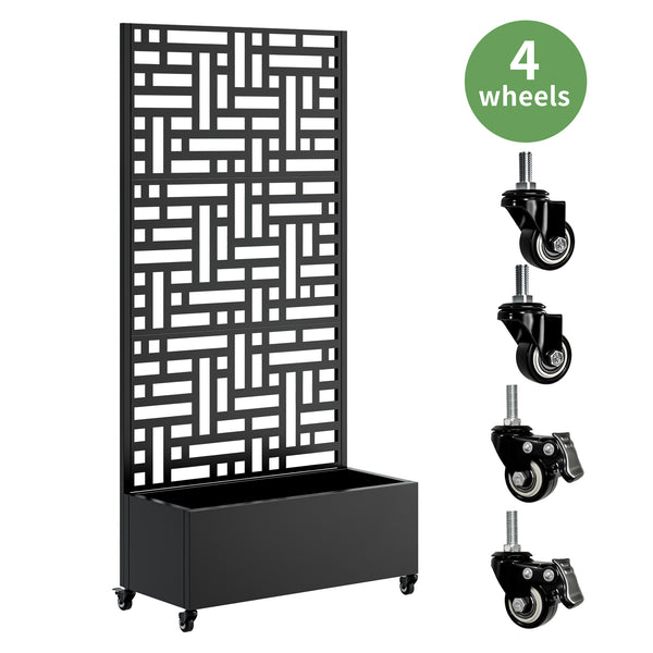 English Elm Metal Planter Box With Trellis & Wheels - Stylish Raised Garden Bed For Climbing Plants & Privacy W347P399102