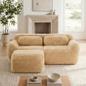 English Elm L-shaped Plush Sectional Sofa Boneless Cloud Comfort Floor Lounge with Chaise for Bedroom Light Khaki W714S01565