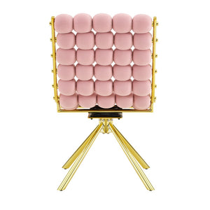 English Elm Cream Dutch Velvet Swivel Chair Tufted Bubble Backrest Glam Armless Accent Seat Gold,Pink W3875P448020