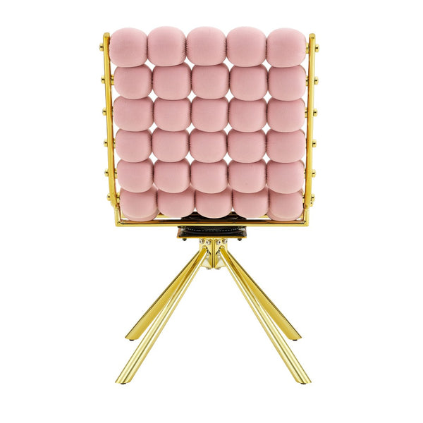 English Elm Cream Dutch Velvet Swivel Chair Tufted Bubble Backrest Glam Armless Accent Seat Gold,Pink W3875P448020