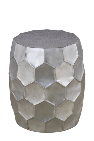 English Elm Modern Round Hand-Hammered Aluminum Coffee & End Table Set — Hexagonal Patterned Artisanal Design Silver B009S01530