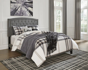 English Elm Modern Arched Tufted Queen Platform Bed Grey Linen Nailhead Trim Bedroom Frame B2771P498520
