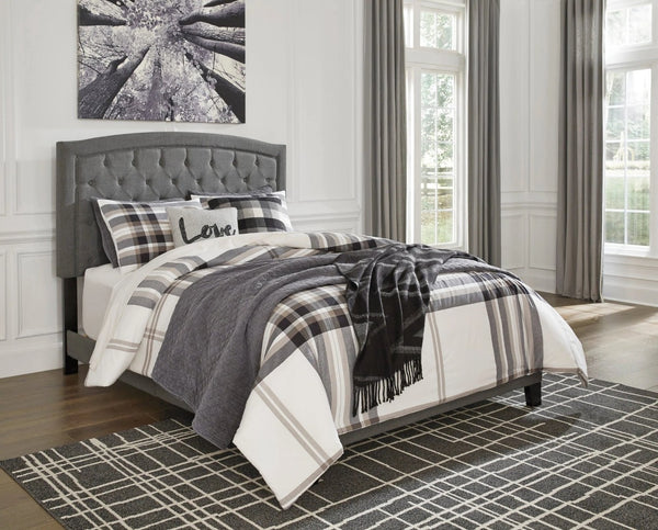 English Elm Modern Arched Tufted Queen Platform Bed Grey Linen Nailhead Trim Bedroom Frame B2771P498520