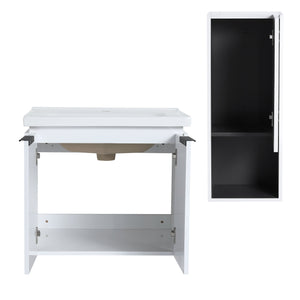 English Elm 24" Wall-Mounted Bathroom Vanity With Ceramic Sink & Side Cabinet - Stylish Soft-Close Design! W999S00333