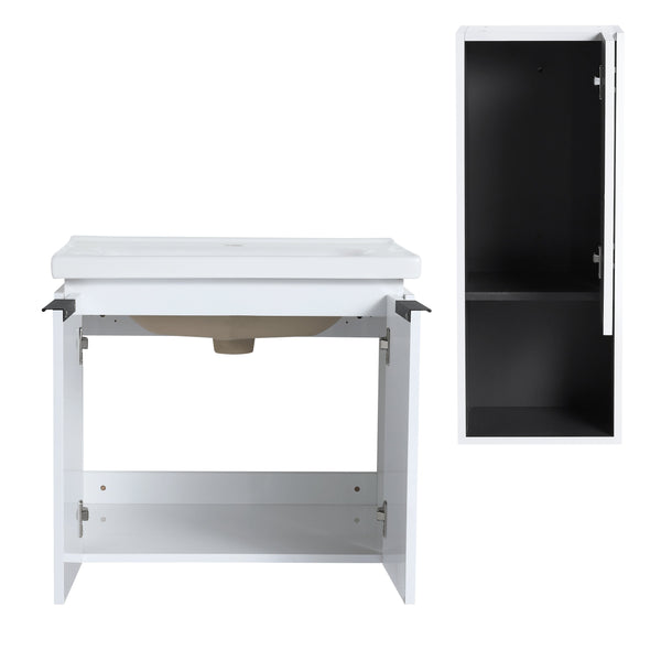 English Elm 24" Wall-Mounted Bathroom Vanity With Ceramic Sink & Side Cabinet - Stylish Soft-Close Design! W999S00333