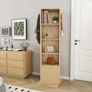 English Elm 360° Rotating Tower Cabinet with Full Length Mirror Open Shelving and Jewelry Storage Walnut W509P456173