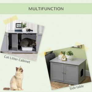 English Elm PawHut Modern Cat Litter Box Cabinet with Adjustable Partition, End Table, Hidden Storage, Dark Gray W2225P217304