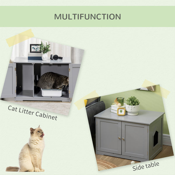 English Elm PawHut Modern Cat Litter Box Cabinet with Adjustable Partition, End Table, Hidden Storage, Dark Gray W2225P217304