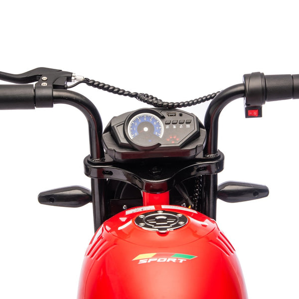 English Elm 24v300w Kids Electric Muscle Motorcycle with Dual Suspension Wide Eva Tires and Twist Throttle Red W1578P382503
