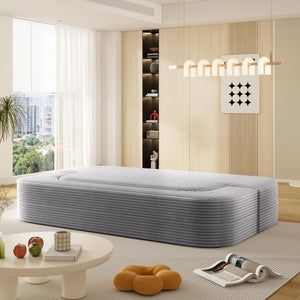 English Elm 78.7" Modern Foldable Corduroy Sofa Bed with 2 Plush Pillows, 2-in-1 Convertible Sleeper and Blanket LIGHT GREY W3219P317385