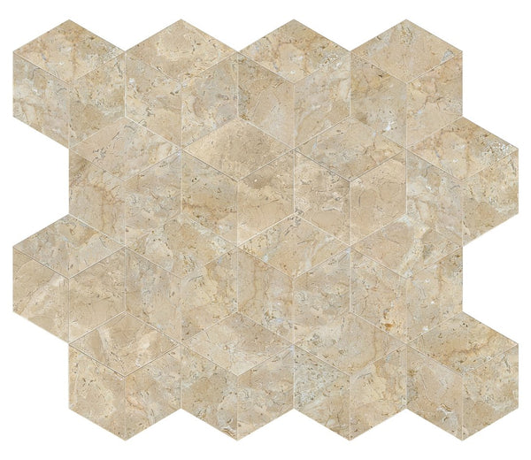 English Elm Hexagon Natural Marble Tiles - Honed Finish In Warm Gold, Beige, And Yellow For Elegant Spaces W1696P262335