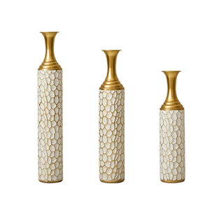 English Elm Floor Modern Metal Vase Set Of 3 – Luxe White With Gold Accents For Stylish Home Décor & Elegance W2796P255600