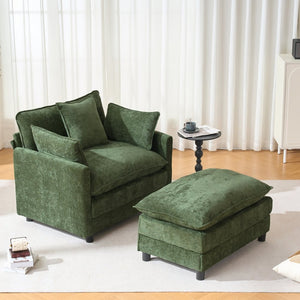 English Elm 39.4" Chenille Club Chair with Ottoman Solid Wood Frame Contemporary Living Room Seat Green W3244P427726