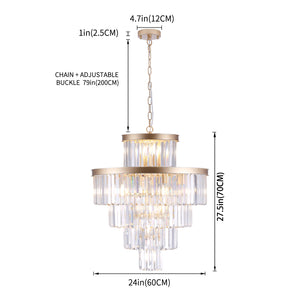 English Elm (Same As W1340P188536) Golden Luxury Crystal Chandelier - Modern 5-Tier Pendant Light For Elegant Spaces W1340P189340