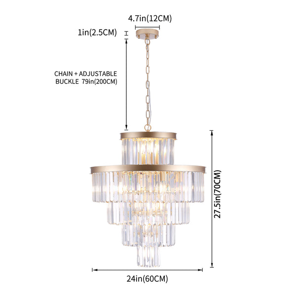 English Elm (Same As W1340P188536) Golden Luxury Crystal Chandelier - Modern 5-Tier Pendant Light For Elegant Spaces W1340P189340