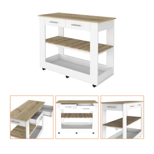 English Elm Brooklyn Rolling Kitchen Island with Two Drawers Open Shelves Rustic Farmhouse Style B128P148886
