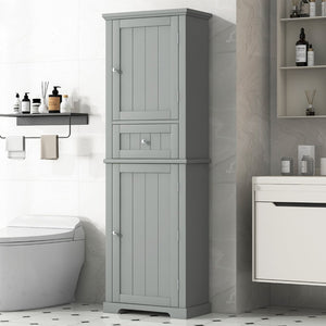 English Elm Tall Bathroom Storage Cabinet - Stylish Freestanding Organizer With Drawer & Adjustable Shelf In Grey N725P206890E-GIGA