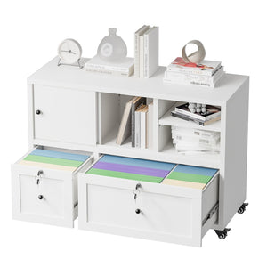 English Elm 28"h White Steel Rolling File Cabinet Locking Drawers Quiet Slides Home Office T2398P465996