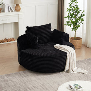 English Elm 55''l 55'l Faux Rabbit Fur Barrel Swivel Chair Cozy 360 Rotation Lounge Seat for Bedroom Black W834S00597
