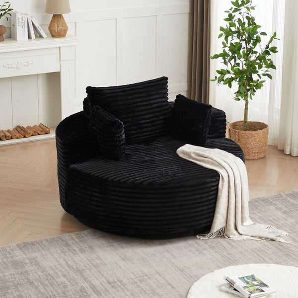 English Elm 55''l 55'l Faux Rabbit Fur Barrel Swivel Chair Cozy 360 Rotation Lounge Seat for Bedroom Black W834S00597