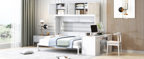 English Elm Queen Murphy Bed With Desk & Storage Shelves - Versatile, Space-Saving Solution For Modern Homes N820S10034K-GIGA