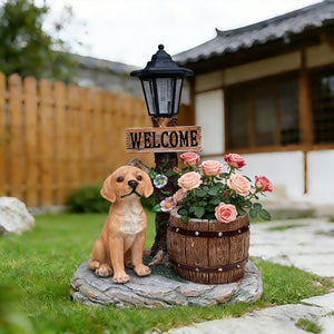 English Elm Labrador Solar Garden Statue with Led Glow and Built-in Succulent Planter Basin W5398P464237