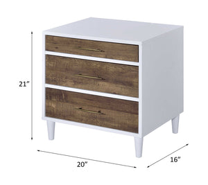 English Elm Lurel 3-Drawer Accent Table in White & Weathered Oak Finish – Storage Nightstand with Tapered Legs B2726P288770