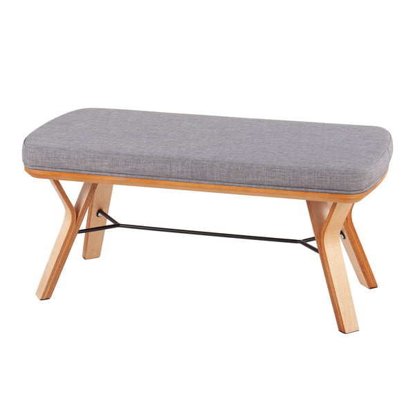 English Elm Folia Mid-Century Modern Bench with Plush Upholstered Seat and Tapered Wood Legs, 44" L Grey B202S01151