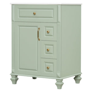 English Elm 24 Inch Freestanding Bathroom Vanity Solid Rubberwood Ceramic Sink Matte Finish Storage Green N725P375626G