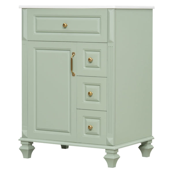 English Elm 24 Inch Freestanding Bathroom Vanity Solid Rubberwood Ceramic Sink Matte Finish Storage Green N725P375626G