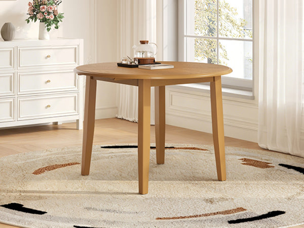 English Elm Extendable Round Dining Table Folding Mdf Top Rubberwood Legs Small Space Apartment Light Brown N752P405933A
