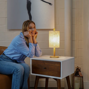 English Elm Ashcroft Furniture - Modern Oak Table Lamp with Paper Rattan Shade for Living Room Bedroom Study — Soft Diffused Glow, Durable Craftsmanship Brown B183P315081