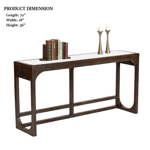 English Elm Transitional Sofa Table With Quartz Top, Usb Charging, Dark Walnut Finish - Ideal For Living Rooms B2741P404273-GIGA