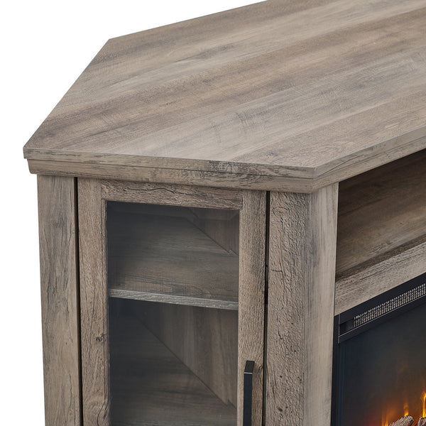 English Elm Walker Edison - Classic Glass-Door Fireplace TV Stand Corner Console with Electric Fireplace, Space-Saving MDF Design White Oak B185P169416