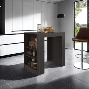 English Elm Lacour Open Shelf Kitchen Island Prep Station with Three Tier Melamine Storage Dark Walnut B097P474295