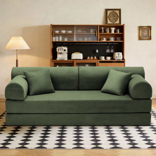 English Elm Convertible Corduroy Floor Sofa Folds Flat as Sleeper Daybed for Studio Living Grayish Green W5532P438818