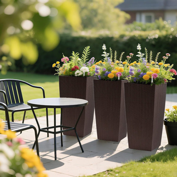 English Elm 30 Inch Faux Rattan Tall Planter Self Watering Indoor Outdoor Patio Garden Pot W3213P311470