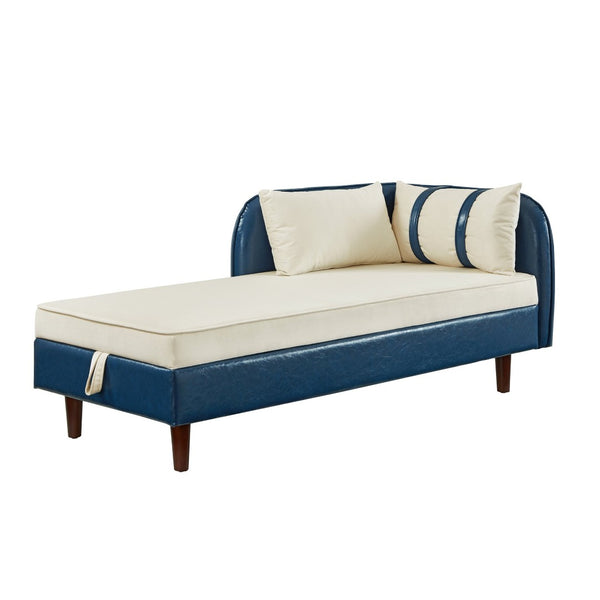 English Elm 65" Velvet Storage Chaise Lounge with Pu Leather Panels Eucalyptus Frame Accent Seat Beige+Blue W1097P434117