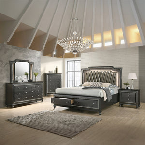 English Elm 1pc Transitional Nightstand Metallic Gray Finish with Crystal Trim, Textured Front & 2 Drawers, 30"W x 18"D x 30"H B2741P322568