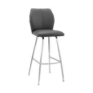 English Elm Mirano 30" Bar Stool Gray Faux Leather with Brushed Stainless Steel Legs — Durable, Stylish Seating B2736P268602