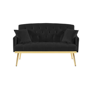 English Elm Black Tufted Velvet Compact Sofa with Glamorous Gold Legs for Stylish Living Spaces W3985P426914