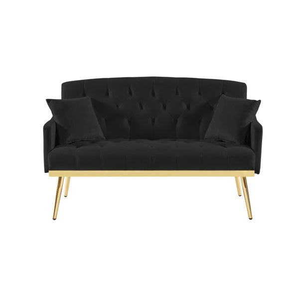 English Elm Black Tufted Velvet Compact Sofa with Glamorous Gold Legs for Stylish Living Spaces W3985P426914