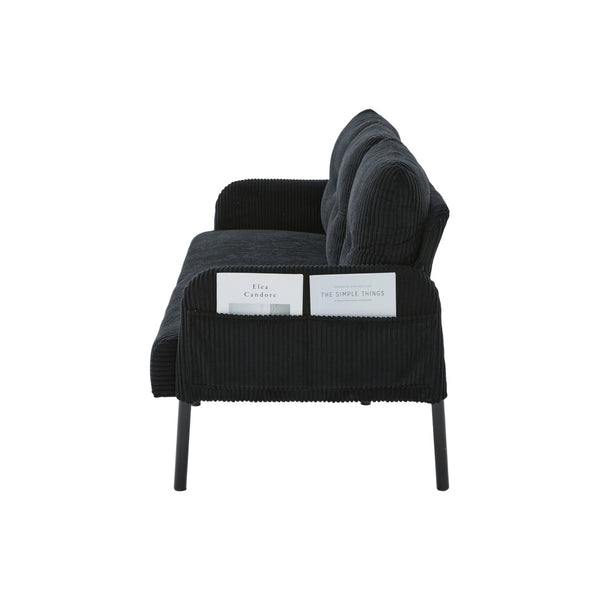 English Elm United We Win Corduroy Loveseat Plush Ergonomic Sofa with Spring Support Metal Legs Black W1568P410053